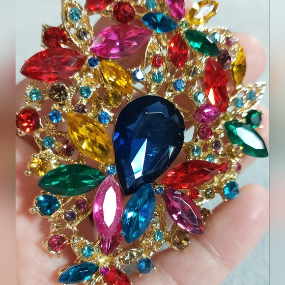 80x60mm large multi colored rhinestone brooch jewelry - Picture 7 of 8